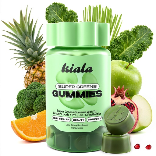[BRSREAQBCEPRQGTK] Kiala Nutrition Super Greens Gummies with 11x Organic Greens, Pre, Post & Probiotics, Antioxidants, Multivitamin, Fiber Supplement Supports Gut Health & Digestion, Dairy Free, Vegetarian, 60 Count