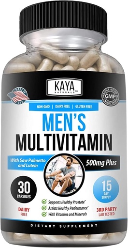 [BRSRMHYBOIMAEA3H] Multivitamine de Kaya Naturals pour hommes - Multivitamine de la prostate pour hommes - Supplément quotidien multiminéral - Pills pour hommes - Soutient une prostate saine - Vitamines para Humbres - 30 Capsules de Veggie