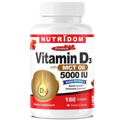 [BRSREAYCOIAQ2CY2] Nutridom Vitamin D3 5000 IU with K2 120 mcg, 120 Softgels, Non-GMO, Gluten Free