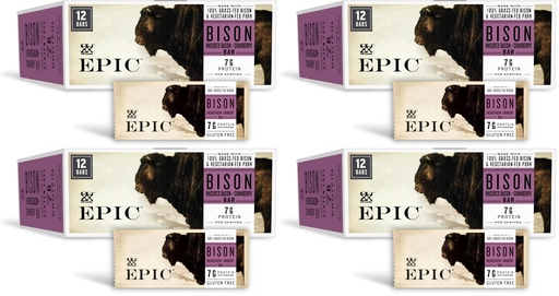 [BRSRGAAFAACWCCT7] EPIC Bison Uncured Bacon and Cranberry Bars, Grass-Fed, Protein Bar, 12 Ct, 15.6 oz (Pack of 4)