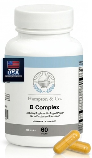 [BRSRGAL3DIIR63YU] Hampton Distribution B-Complex for Stress & Nerve Support – Calming Vitamin Blend with B12, B6, Niacin & Biotin – Supports Relaxation & Neurological Health – 60 Vegetarian, Gluten-Free Capsules
