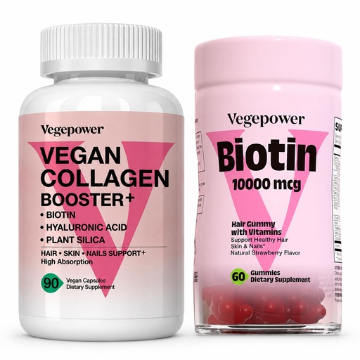 [BRSRY2T3CN6BODL5] Hair Skin Nails Bundle, Vegan Collagen Booster Capsules + Biotin 10000 mcg Gummies, Beauty Support Supplement for Hair, Skin & Nails