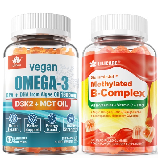 [BRSRAHA2OAFRQF3J] LILICARE Vitamin B Complex Filled Gummies Vegan Omega3 Gummies 1280mg