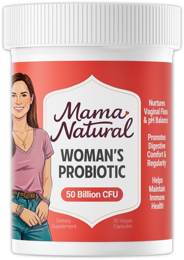 [BRSRACAZOACQGFAY] Mama Natural Womens Probiotic – Vaginal, Gut Health & Immune Support Supplement – with Organic Prebiotics (30 Count) - Lactobacillus & Bifidobacterium Probiotic - 50 Billion CFU & 10 Strains