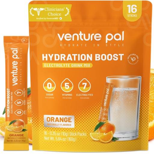 [BRSRMCA2OEFB42TK] Venture Pal Sugar Free Electrolytes Powder Packets - Liquid Daily IV Hydration Packets | Instantly Hydrating & Party Recovery | 5 Vitamins & 7 Electrolytes | Certified Vegan, Keto, Non-GMO | 16 Sticks
