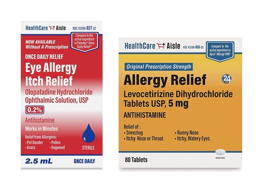 [BRSRMZTYOYHROE3U] HealthCareAisle Allergy Bundle - Olopatadine Hydrochloride Ophthalmic Solution USP, 0.2% 2.5mL and Levocetirizine Dihydrochloride Tablets USP, 5 mg 80 Tablets