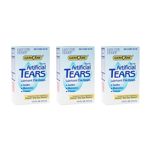 [BRSWIFA3BYHQE33C] GeriCare Artificial Lubricating Tears, Soothing Eye Hydration Drops - Long Lasting Eye Lubricant Formula, 0.5 fl oz Bottle (15ml) (Pack of 3)