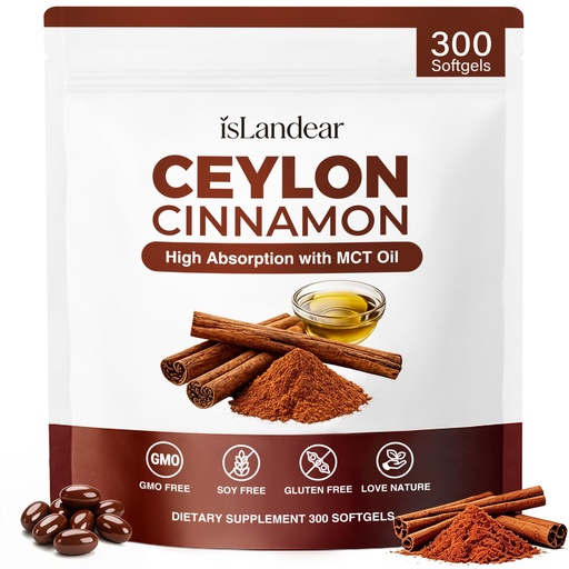 [BRSRYYIZBYNWMYAZ] Ceylon Cinnamon Softgels with MCT Oil, True Cinnamon Supplement, High Absorption Herbal Cinnamon Extract, Non-GMO, Gluten-Free, Soy-Free, Easy-to-Swallow, 300 Softgels