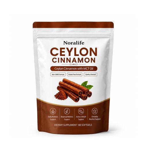 [BRSRY2QDOQMBMAI4] Noralife Ceylon Cinnamon with MCT Oil, Non-GMO & Gluten-Free Dietary Supplement, 180 Softgels