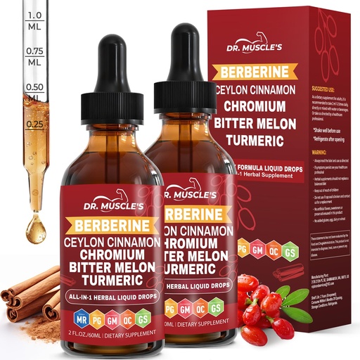 [BRSRGHT3OUFBMGY6] 2-Pack Berberine with Ceylon Cinnamon Liquid Drops - Berberine Supplement with Turmeric, Moringa, Bitter Melon, Chromium, Gymnema - Daily Dietary Supplement for Adults, 4 FL OZ - Vegetarian