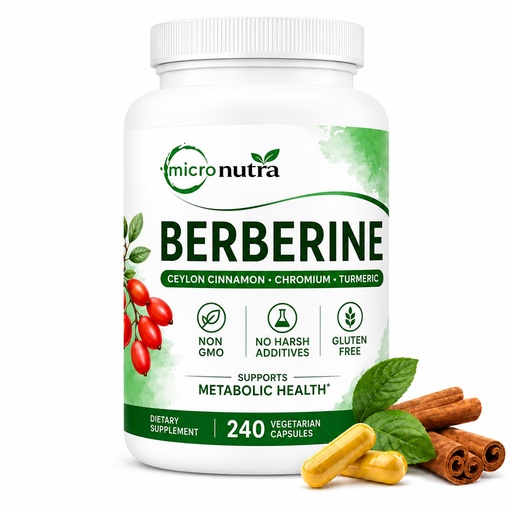 [BRSRYZYLBAPQAYLP] Micro Nutra Berberine Complex Supplement, 500mg Berberine HCl with Ceylon Cinnamon, Chromium & Turmeric, 240 Veggie Capsules, High Absorption Formula, Metabolic Support, Non-GMO, Gluten Free