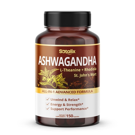 [BRSROHQQPMBQYEL4] SOTALIX Supplement Ashwagandha All-in-1 Advanced Formula with L-Theanine, Rhodiola, St. John's Wort for Unwind & Relax & Strength (150 Count (Pack of 1))