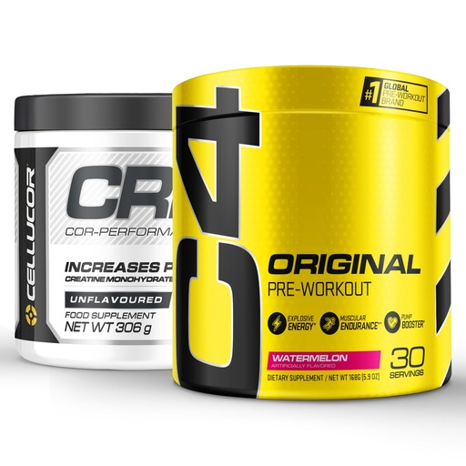 [BRSWGZA2AEMRO3DJ] Cellucor Pre Workout & Creatine Bundle, C4 Original Pre Workout Powder, Watermelon, 30 Servings + Cor Performance Creatine Powder, 72 Servings