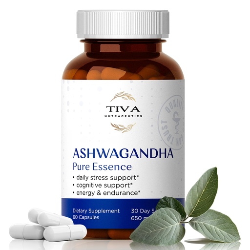 [BRSRAGLQDMMGECDP] TIVA Ashwagandha Capsules 650mg with Black Pepper Extract – Natural Support for Stress, Metabolism, Immune Function & Mood – Vegan, Non-GMO, Lab-Tested – 60 Herbal Capsules