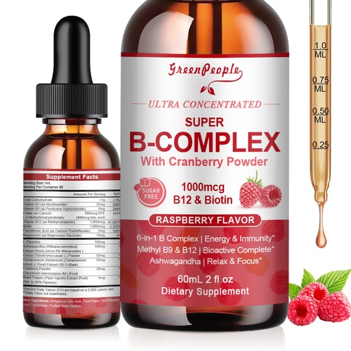 [BRSREYIKDJ5WC2Y6] GREENPEOPLE Vitamin Methylated B Complex | Methyl B12 + L-Methyl Folate | Support Energy Metabolic, Immunity & Cognitive | 6 Super B Complex w/Mg, Ashwagandha & L‑Theanine for Women -Vegan, 2fl