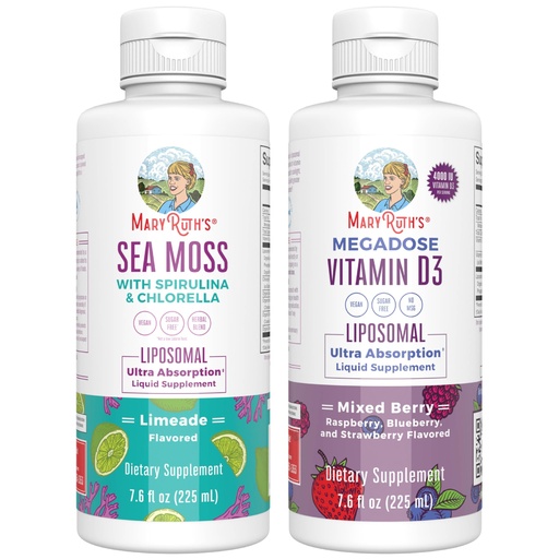 [BRSRAGL5PJ6G223D] MaryRuth Organics Sea Moss Liposomal (Limeade) & Vitamin D3 Liposomal (Mixed Berry) | Clean Label Project Verified® | Vitamins for Energy, Beauty, & Immunity | Vegan, Gluten-Free, Non-GMO