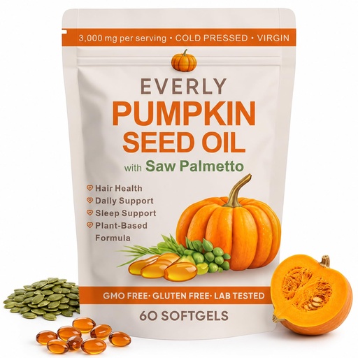 [BRSRYZQTOBYQYYLG] Everly Pumpkin Seed Oil with Saw Palmetto, Cold Pressed, Pure Virgin Oil Non-Gmo Rich In Essential Fatty Acids & Phytosterols 60 Softgels