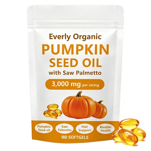 [BRSRYZTQC4FREGY3] Pumpkin Seed Oil with Saw Palmetto | 180 Softgels, 3000mg Cold-Pressed Pumpkin Seed Oil, Plant-Based & Vegan Complex for Hair Growth