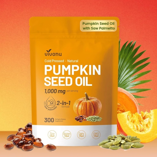 [BRSRACD3AUCAIA3P] Pumpkin Seed Oil with Saw Palmetto Capsules | Cold Pressed, Pure Virgin Oil, Essential Fatty Acids & Phytosterols | 300 SoftgelsSupports Hair, Urinary, Bladder & Prostate Health, Non-GMO (300pcs/1Bag)