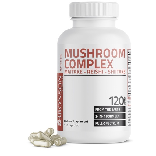 [BRSWG2QCCMPAIYLD] Bronson Triple Mushroom Complex - Maitake - Reishi - Shiitake - Powerful Antioxidant and Immune System Booster - Full Spectrum Mushroom Complex - 600 mg Capsules - 120 Count