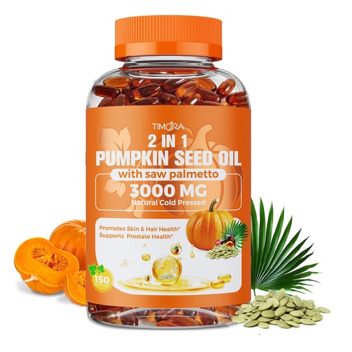 [BRSRGAI6CF6BEF32] TIMORA Pumpkin Seed Oil with Saw Palmetto, 150 Softgels | Cold Pressed, Essential Fatty Acids for Hair Growth | Natural Herbal Supplement | Non-GMO