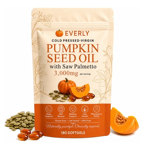 [BRSRYZIBCMCGO3LO] Everly Pumpkin Seed Oil with Saw Palmetto, Steady Energy & Daily Vitality, 180 Softgels for Women & Men