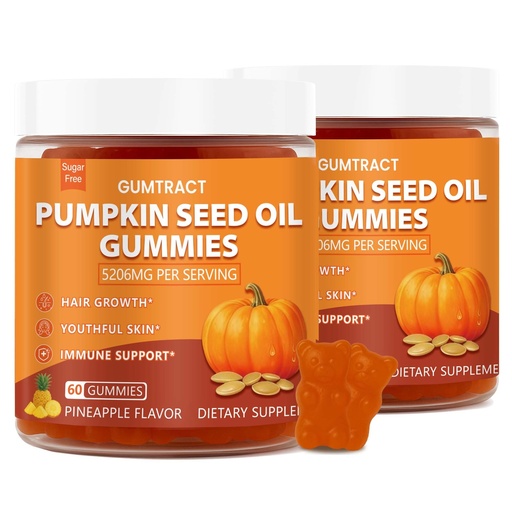 [BRSRECDQCENQADI2] Pumpkin Seed Oil Gummies with Saw Palmetto | 5200mg Cold-Pressed Extract for Hair Growth, Prostate & Skin Health | Sugar-Free Pumpkin Oil Supplement for Men & Women | Pineapple Flavor, 120 gummies