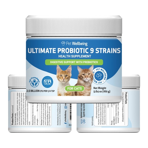 [BRSRAHYPC4CAKEQ6] Pet Wellbeing Ultimate Probiotic 9 Strains with FOS Prebiotics for Cats - Digestive Health, Immune Support & Gut Flora Balance - NASC Certified & Vet-Formulated - 160 g Powder