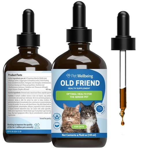 [BRSRAA3QOUCRS2AV] Pet Wellbeing Old Friend for Senior Cats - Supports Immune System Health, Joint Mobility, Healthy Energy Levels, Alfalfa, Reishi - Veterinarian-Formulated Herbal Supplement 4 oz (118 ml)