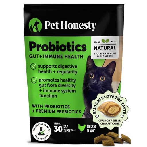 [BRSROEAHBEORGCTH] Cat Probiotics Crunchy Creamy Chews for Digestive Health - Cat Constipation + Occasional Diarrhea Relief - Daily Probiotics for Cats with Prebiotics Fiber Gut Flora Sensitive Stomach (30-Day Supply)