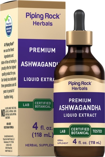 [BRSROZYCOFYB4H3U] Piping Rock Ashwagandha Liquid Drops | 4 fl oz | Herbal Root Extract | Alcohol Free Tincture Supplement | Vegetarian, Non-GMO, Gluten Free