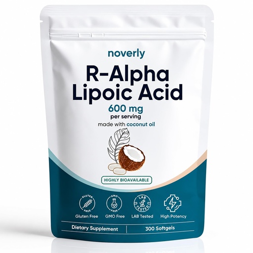 [BRSRYZIDBEJQADIV] Noverly R-Alpha Lipoic Acid - 600mg Pure R-Form Softgels, High Purity Formula, Non-GMO, Gluten Free, Daily Dietary Supplement - 300 Softgels
