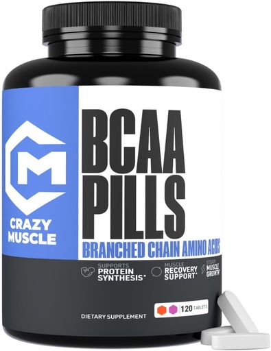 [BRSRAGIYC4NRSD33] Pastile musculare nebun BCAA cu perfect 2:1:1 Raportul de lant ramificat Aminoacids Supliment, 1000 mg de BCAA pe pilula (Mai bine decât capsule), 120 comprimate