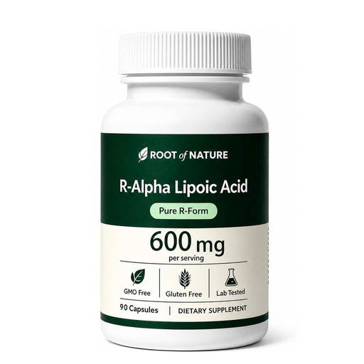 [BRSRYZIYCUHQID3O] Root of Nature R-Alpha Lipoic Acid 600 mg with Coconut Oil, Boost Energy, Free of GMO & Gluten, Mild Formula, 90 Count