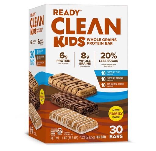 [BRSRGAYRAAMGM3I6] Ready Kids Protein Bars | 6g Protein, 4g Fiber, 8g Whole Grains per Bar | Chocolate Chip, Chocolate Brownie, Iced Oatmeal Cookie Flavors | No Sucralose | Variety Pack, 30 Count