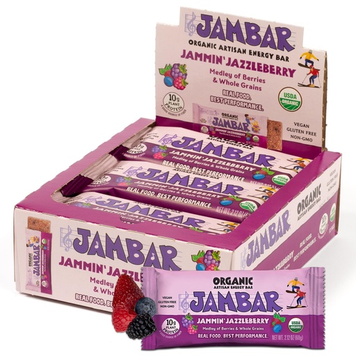 [BRSRM2T6BAMWMCT7] JAMBAR Energy Bars, Organic Protein Bars, Gluten Free Snacks, 10g Plant Protein, Vegan, Healthy Snacks, For Adults and Kids, USDA Organic, No Artificial Sweeteners, Jammin Jazzleberry, 12-Pack