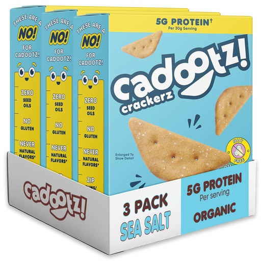 [BRSRYYYNCIHAAAYY] cadootz | Sea Salt | Organic Protein Kids Snack with 5g Protein, Clean Label, Gluten Free, No Seed Oils, No Artificial Dyes, Kosher Better-for-You School Lunch Snack | 3 Pack