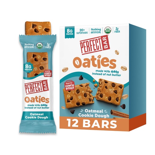 [BRSRYZL3CJYWYFAY] Perfect Bar Oaties Refrigerated Protein Bars, Oatmeal Cookie Dough, Oat-Based Lunch Box Snacks, 8g Protein, 20+ Superfoods, Kids & Adults, 1.83 oz bars, 12 count