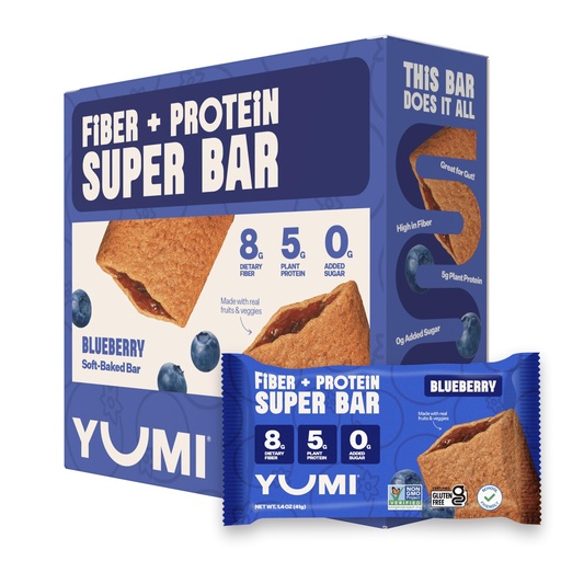 [BRSRGCAYPJ6RA3I4] YUMI Blueberry Soft Baked Breakfast Bars - Healthy Snack Bar, 8g Fiber, 5g Plant Protein, 11 Veggie Blend, Gluten Free, Vegan, Nut and Dairy, Kids Breakfast & Cereal Bars, 30 Count