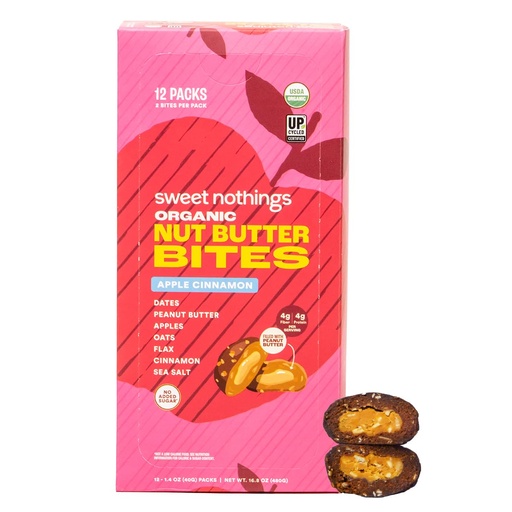 [BRSW2BT6OYDWGH3J] Sweet Nothings Apple Cinnamon Nut Butter Bites, 12 Pack, Peanut Butter Filled Date Snack, Protein Bites, USDA Organic, No Added Sugar