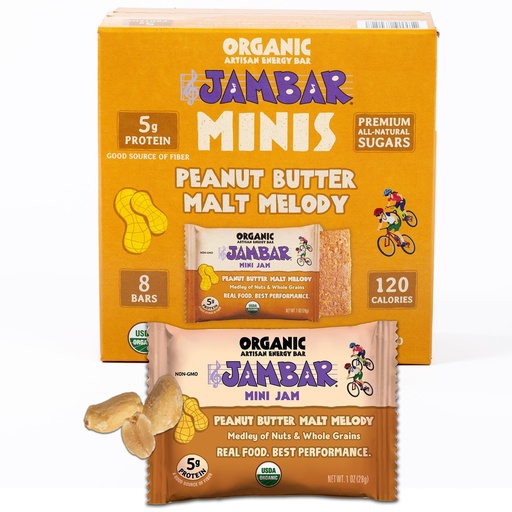 [BRSRYYYHCF5BMEI7] JAMBAR Mini Energy Bars, Organic Protein Bars, Peanut Butter Snack Bar, 5g Protein, Healthy Snacks, For Adults and Kids, USDA Organic, No Artificial Sweeteners, Peanut Butter Malt Melody, 8-Pack