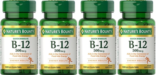 [BRSWIGYOOMCB4ETM] Nature's Bounty Vitamin B-12 500 mcg, 100 ea (Pack of 4)