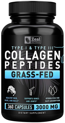[BRSWGHYLBYIQ2DL3] Collagen Peptides Capsules 360 Count - Grass Fed Bovine Hydrolyzed Collagen Pills - Hair, Skin & Nails, Joint Support - Collagen Supplements for Women & Men