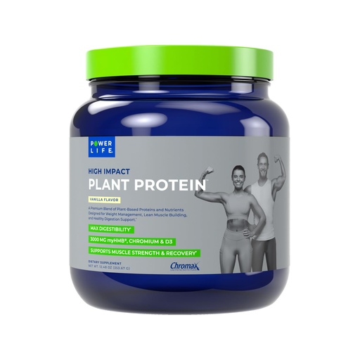 [BRSROGL2BANRAHIV] POWERLIFE High Impact Plant Protein Powder with 3000 MG of HMB, Plant-Based, No Sugar Added, Vegan, Keto Friendly, Non-GMO (Vanilla - New Formula)
