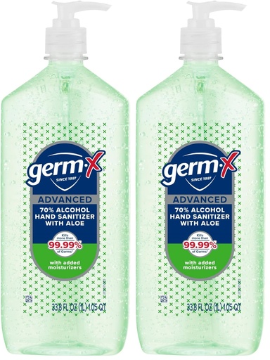 [BRSRAY35DJYBU3LO] Germ-X Hand Sanitizer Gel with Aloe and Vitamin E | Moisturizing | No Rinse Formula | Pump Bottle | 1 Liter Pack of 2