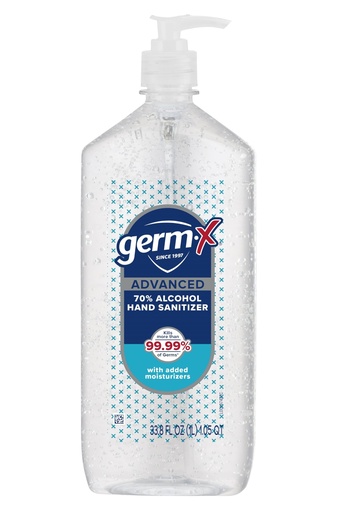 [BRSRMHAZOYBA2D3L] Germ-X Advanced Hand Sanitizer, 34 Fl Oz (1 Liter), Less Drying Moisturizing Clear Gel, No Rinse Formula, Large Family Size Pump Bottle