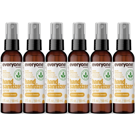 [BRSWYH36AUBGAC3F] Everyone Hand Sanitizer Spray, 2 Ounce (Pack of 6), Coconut and Lemon, Made with Sugarcane Derived Alcohol with Essential Oils, 99% Effective Against Germs and TSA friendly