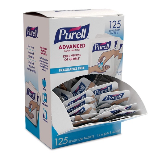 [BRSWKFLYBAMWYGQ7] PURELL SINGLES Advanced Hand Sanitizer Gel, Fragrance Free, 125 Count Single-Use Travel-Size Packets - 9620-12-125EC (Pack of 1)