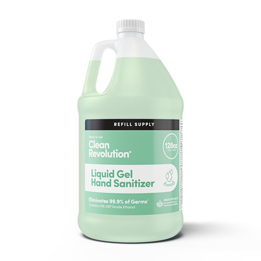 [BRSROZIQBMFROYDX] Clean Revolution Liquid Gel Hand Sanitizer, 128 Fl. Oz Refill Supply Container| Eliminates 99.9% of Germs | Gentle & Aloe Enriched | 70% USP Medical Grade Ethanol, Medical Facility Compliant