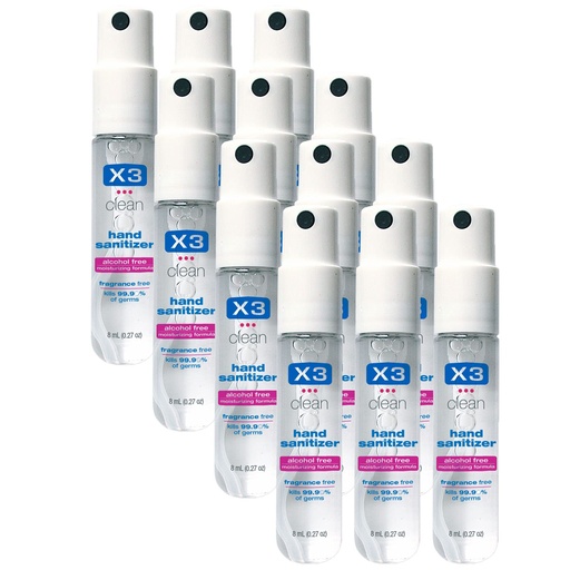 [BRSWIFYBBMFREGTU] X3 Clean Mini Hand Sanitizer Spray – Alcohol Free and Fragrance Free - Pocket Size 0.27 Ounce Bottles (Pack of 12)